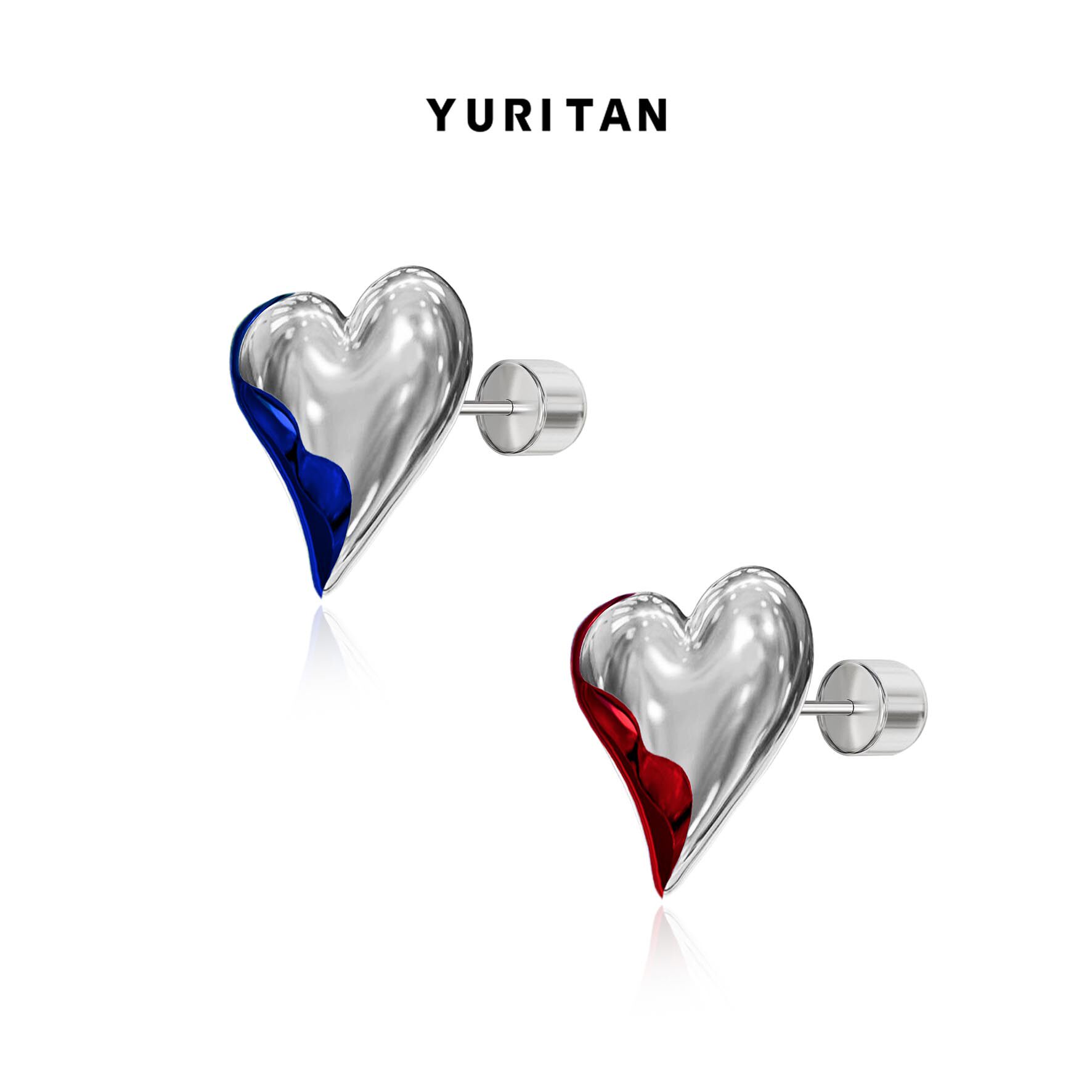YURITAN心型耳钉单只 原创设计时尚个性情侣款耳钉耳环耳饰