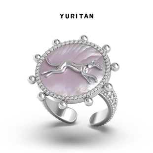 YURITANBELLAMIA萌宠粉色贝母灵缇犬狗狗戒指2026春夏新款可调节