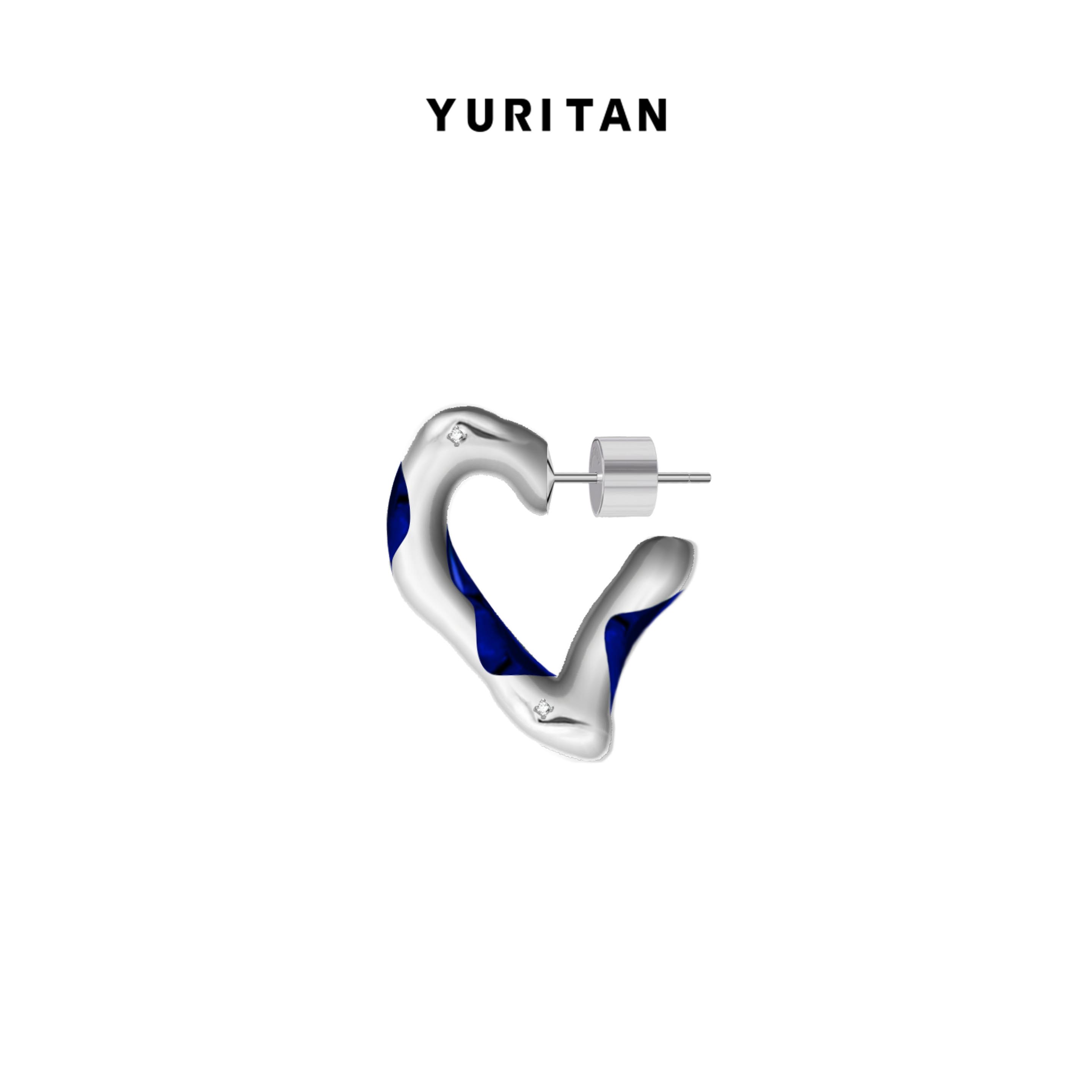 yuritan异型心型耳钉时尚情侣款