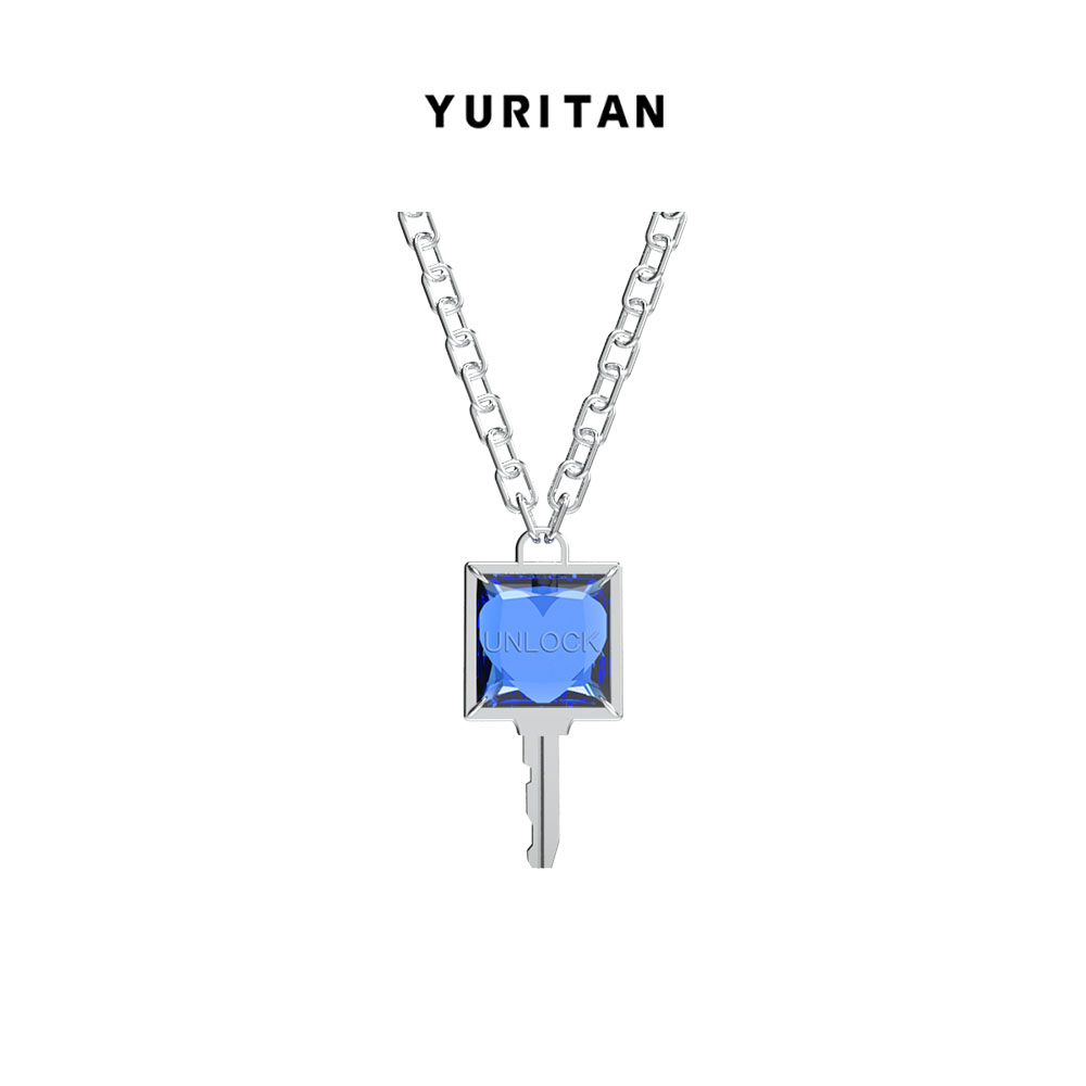 YURITAN蓝钻爱心钥匙项链原创