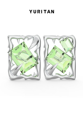 YURITAN海蝎爪方钻锆石耳钉时尚原创设计镀金镶嵌宝石情侣耳饰