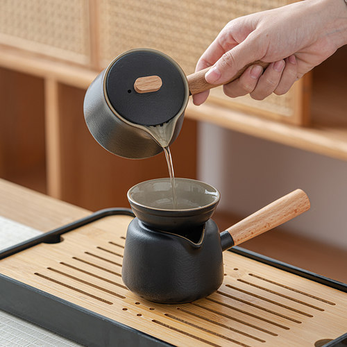 黑陶侧把茶壶公道杯茶漏组合套装