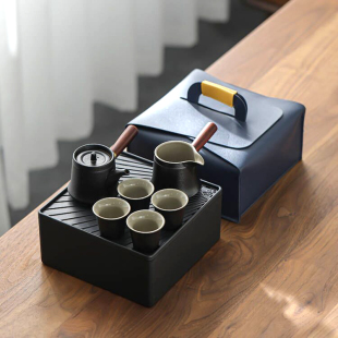 旅行茶具套装 陶瓷泡茶壶茶杯商务礼品定制logo 户外泡茶装 备便携式