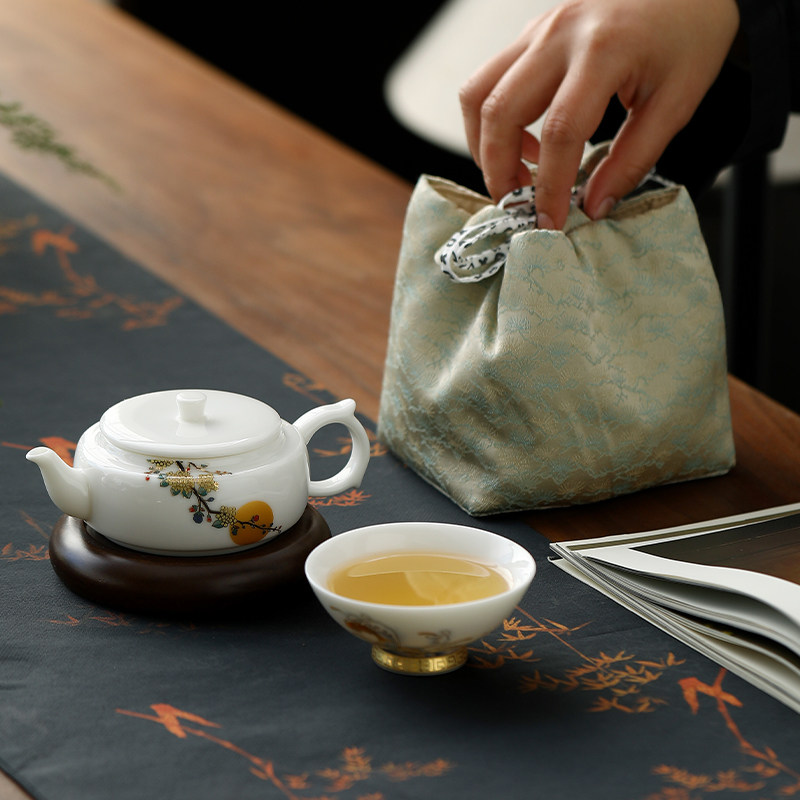 高白瓷一人独饮便携小茶具收纳包
