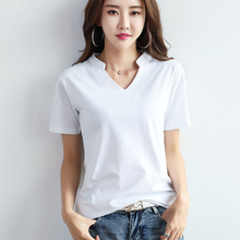 短T恤女夏季新款白色V领T恤宽松显瘦韩版百搭上衣气质纯色天丝棉