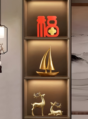 新中式博古架装饰摆件套装老板装饰品茶室领导高档办公室领导新居