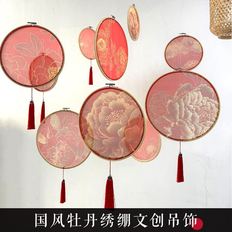 国风金色牡丹吊顶挂饰珠宝店中式橱窗吊饰非遗文创布置婚礼装饰