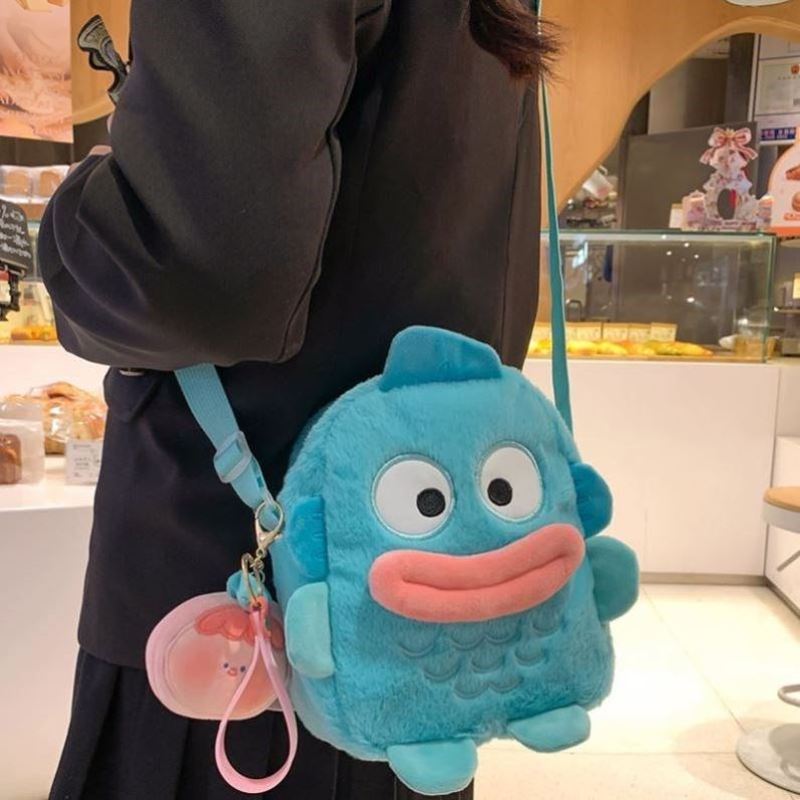 丑鱼包包可爱小众卡通毛绒女生人鱼汉顿单肩包小方包学生斜挎小包
