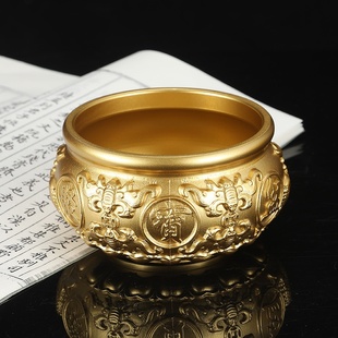聚宝盆纯黄铜招客厅摆件铜盆铜缸存钱罐八福店铺公司开业礼品聚财