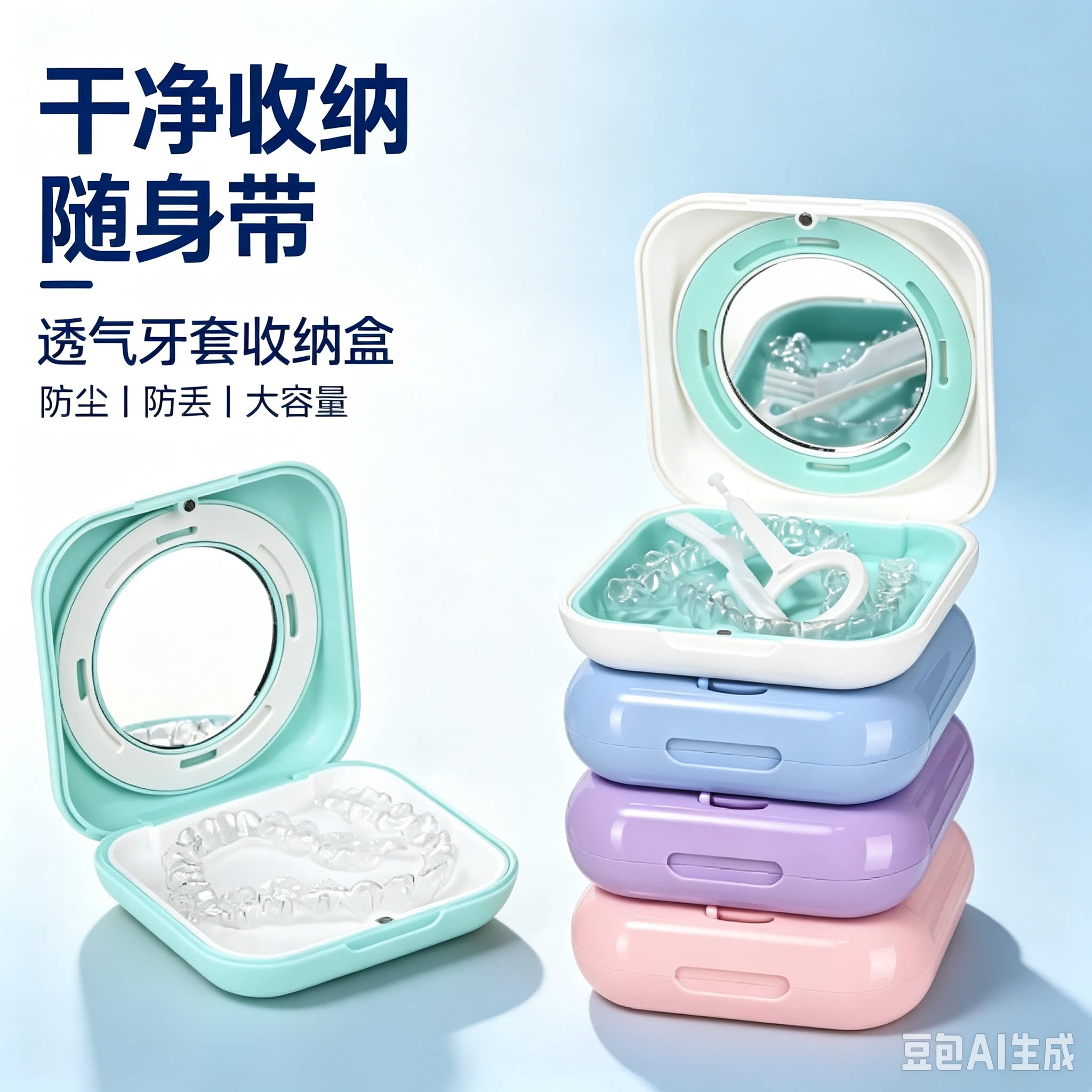 高级感磁吸牙套盒2026新款便携透气保持器正畸矫正器存放盒带镜子
