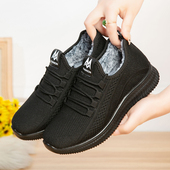 轻便妈妈鞋 冬季 保暖舒适休闲运动鞋 软底黑色工作鞋 新款 加绒女棉鞋