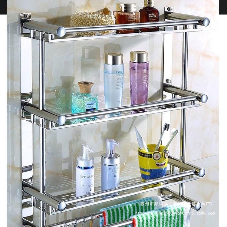 浴室卫生间置物架不锈钢毛巾架洗手间洗漱台墙上壁挂收纳架免打孔