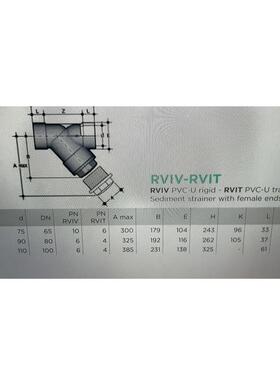 FIP格林韦德Y型过滤器RVIV PVC-U D90 DN80 PVC-U RVIV090E