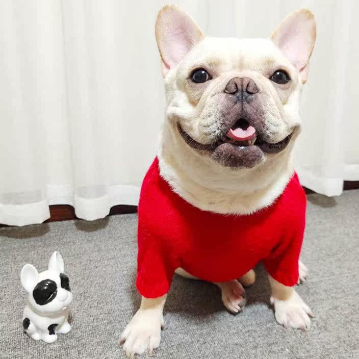 法斗衣服秋冬款斗牛犬巴哥宠物狗狗圣诞喜庆红色加厚保暖胖狗毛衣