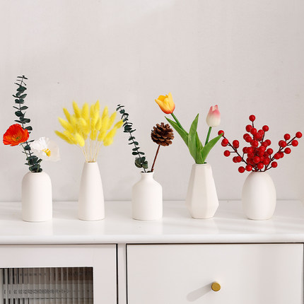 陶瓷mini小花瓶客厅插花干花仿真花高级感办公桌装饰摆件家居饰品
