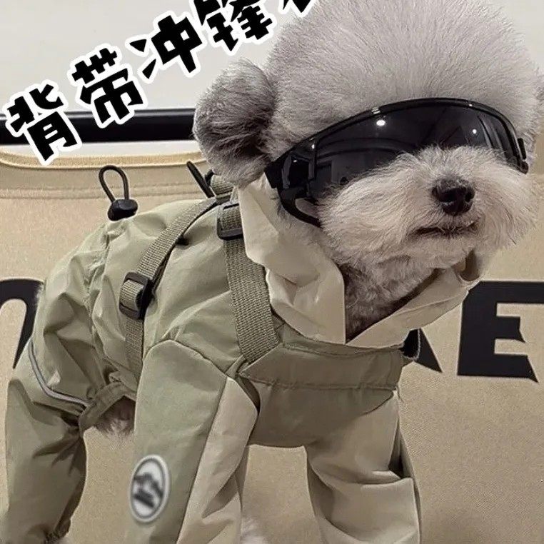 宠物衣服四季防水雨衣四腿可牵引全包户外狗狗冲锋衣