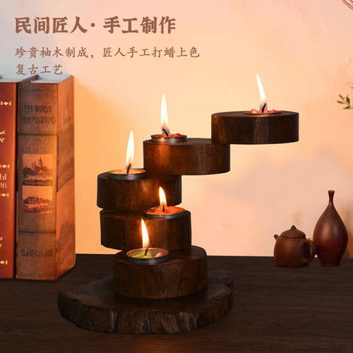 泰国实木烛台创意实木摆件