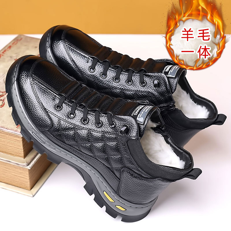 头层牛皮皮毛一体棉鞋男加绒保暖