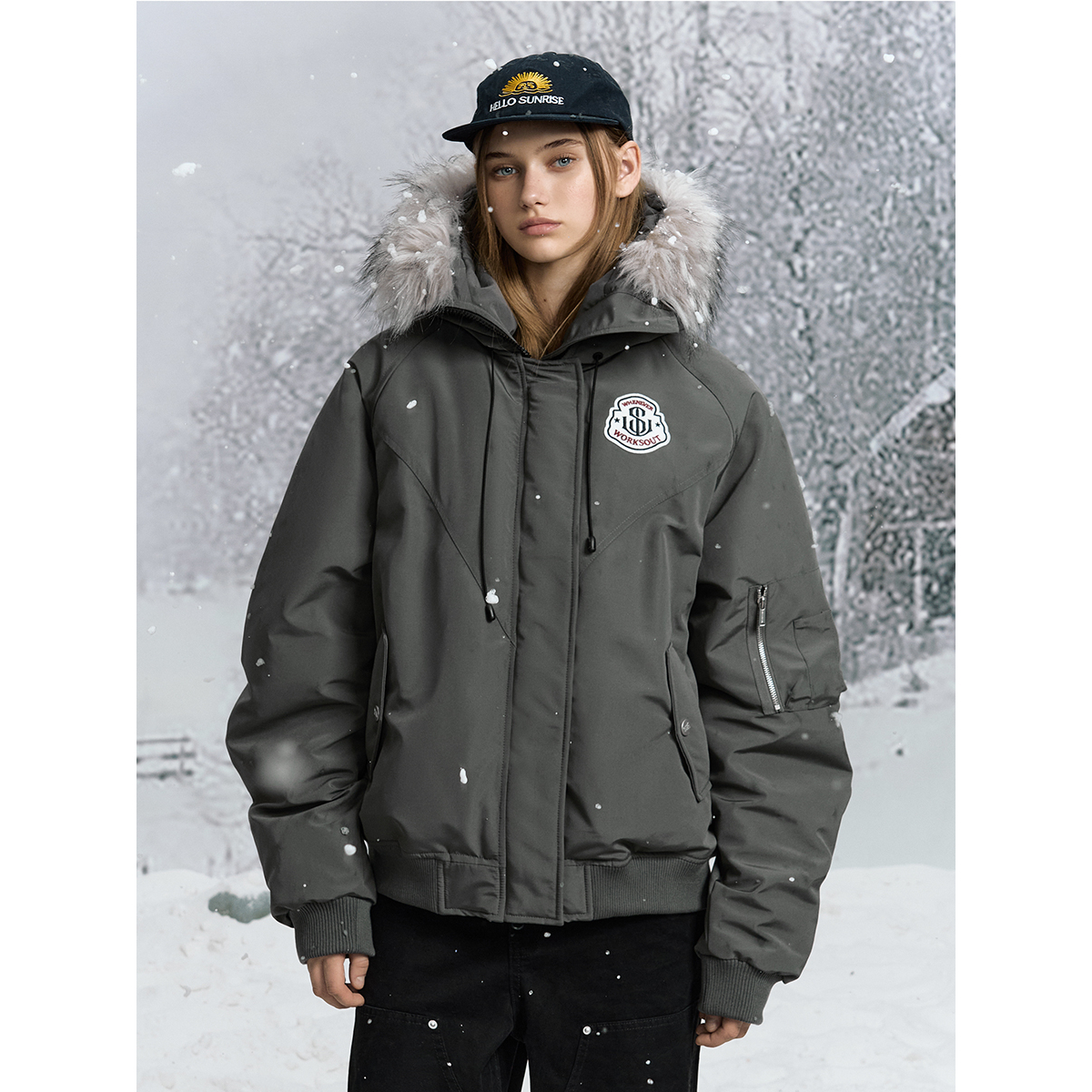 黄子弘凡同款NICEBAD原WORKSOUT连帽毛领派克羽绒棉服复古保暖