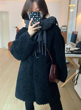 周木木apit牛角羊扣毛环保草外套女24皮冬中长款显瘦OCD直通筒勤