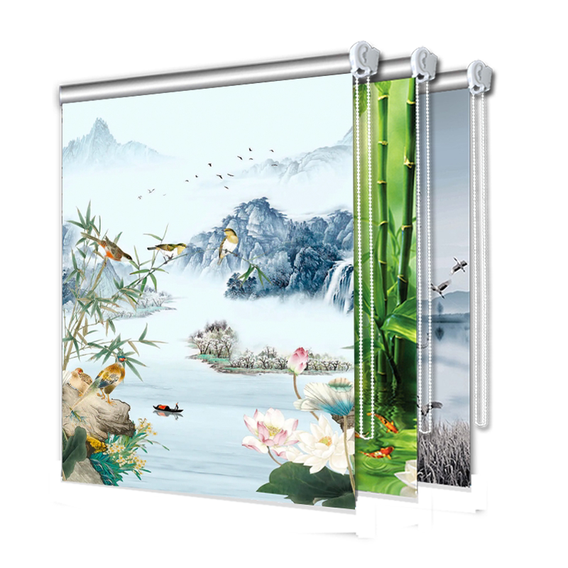 窗帘免打孔安装遮光风景画