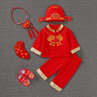 婴儿唐装秋冬棉衣纯棉衣服男女宝宝满月百天周岁服红色套装抓周服