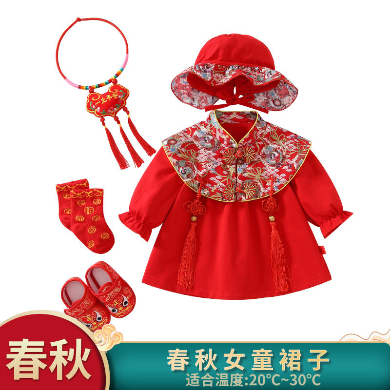 宝宝一周岁夏季中国风唐装周岁礼服女宝满月百天公主喜庆婴儿女童