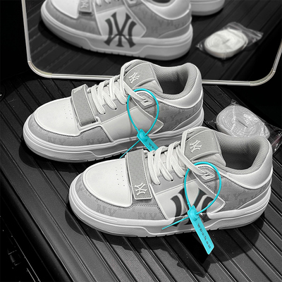 纽约洋基队灰色鞋子男鞋秋冬魔术贴厚底增高鞋女莆田运动休闲板鞋