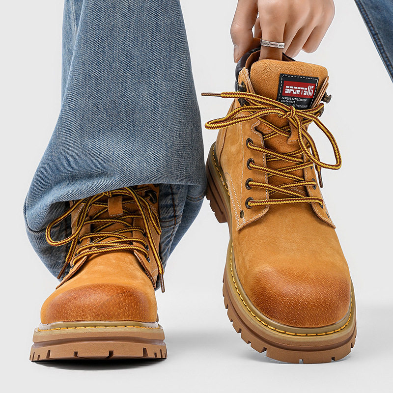 【轻奢品质】手工真皮大黄靴男女款马丁靴情侣户外高帮工装登山靴,流行男鞋,马丁靴,淘宝优惠券,粉丝福利购,淘宝优惠卷