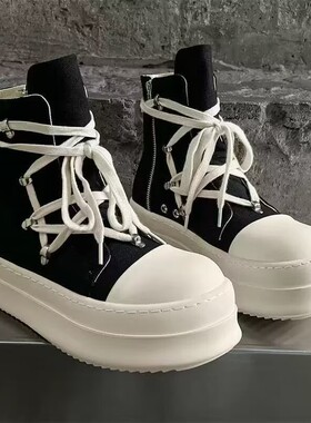 【轻奢品质】黑色RO高帮帆布鞋男女款春季厚底增高休闲运动板鞋操