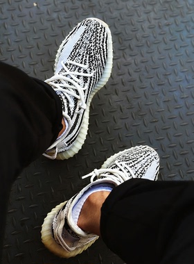 高奢椰子鞋350男女款白斑马运动鞋莆田OG YEEZY网面防滑休闲鞋子