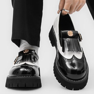 【轻奢品质】黑白琴键流苏乐福鞋男设计感布洛克一脚蹬厚底德比鞋