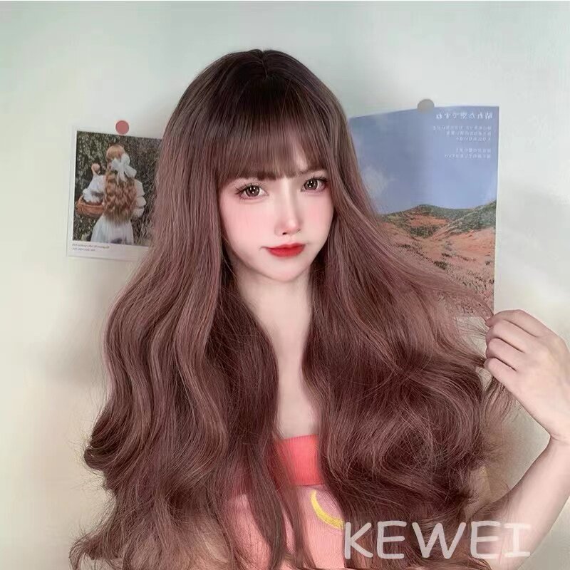 假发女长卷发薄藤粉渐变自然时尚空气刘海日常jk大波浪整顶假发套