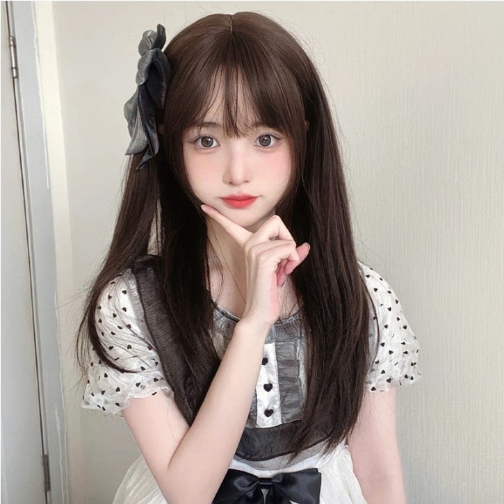 假发女长发自然逼真全头套中长发圆脸lolita洛丽塔网红女生假发套