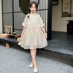 2024新款汉服女童夏装洋气大童短袖连衣裙儿童国风新中式套装裙子