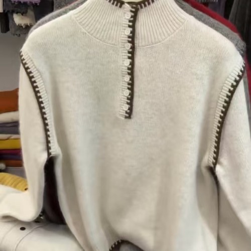 欧洲站2025冬季新款半扣拼色假两件时尚百搭显瘦针织衫洋气毛衣潮