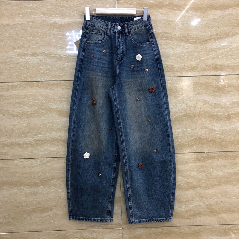 爆犀牛复古水洗显瘦阔腿牛仔裤女