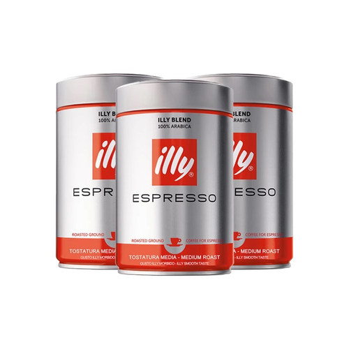 【自营】意利illy意式浓缩中度烘焙咖啡粉250g/罐*3意大利进口