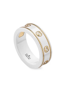 中古99新未使用Gucci/古驰 Icon系列白色双G情侣金戒指