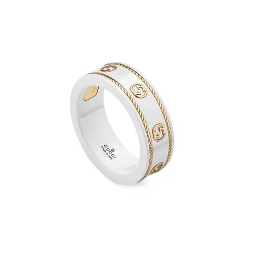 中古99新未使用Gucci/古驰 Icon系列白色双G情侣金戒指