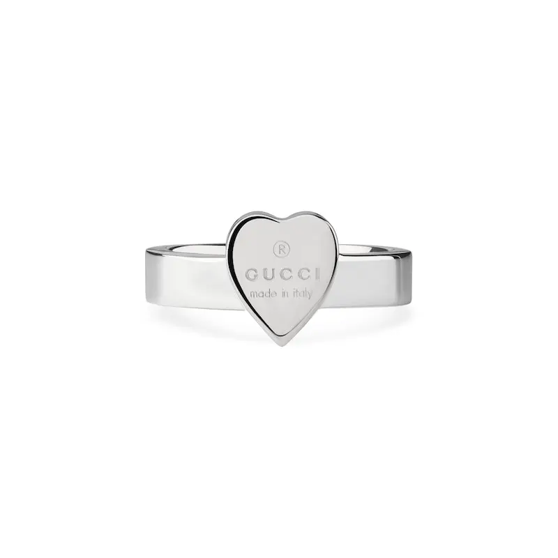 中古99新未使用Gucci/古驰 饰Gucci标识心形吊坠925银戒指纯银