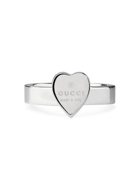 中古99新未使用Gucci/古驰 饰Gucci标识心形吊坠925银戒指纯银