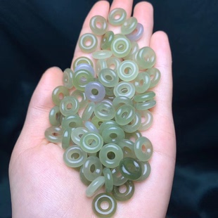 天然和田玉青海料面包圈 和田玉晴水绿青海青环扣DIY小配饰小滴溜