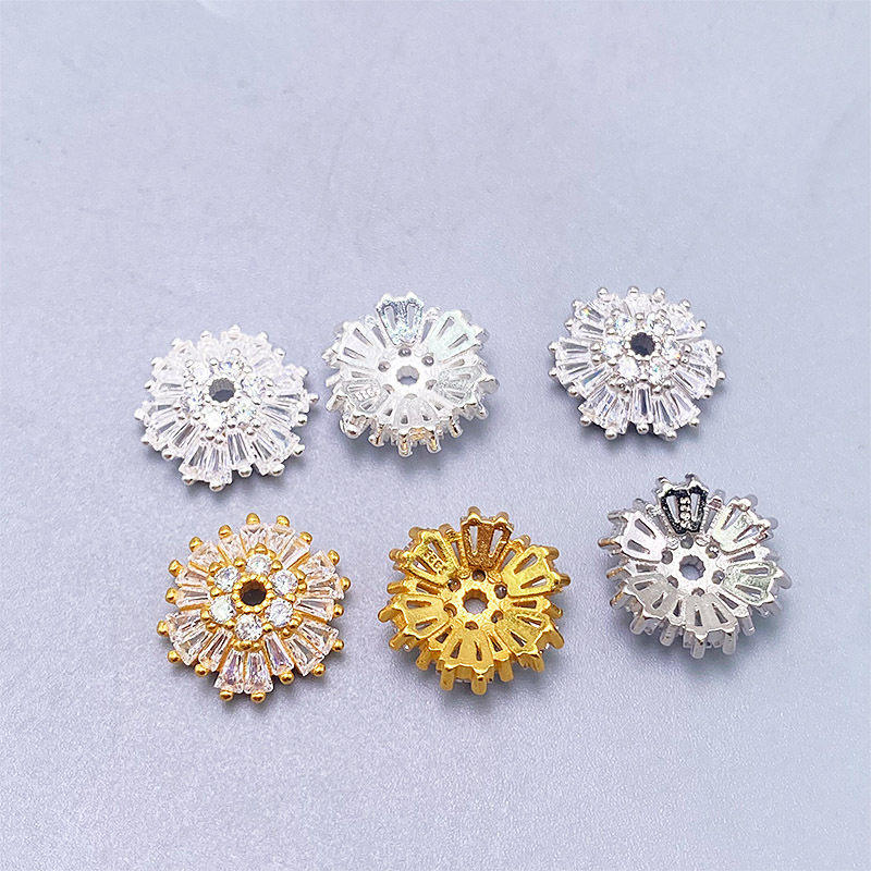 S925镶钻花托银素银白金金色隔片空托手链diy材料手工纯银饰配件