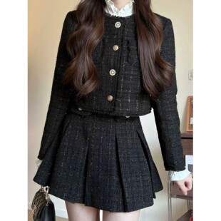 2025冬季富家千金连衣裙小香风短款外套半身裙一套入冬穿搭两件套