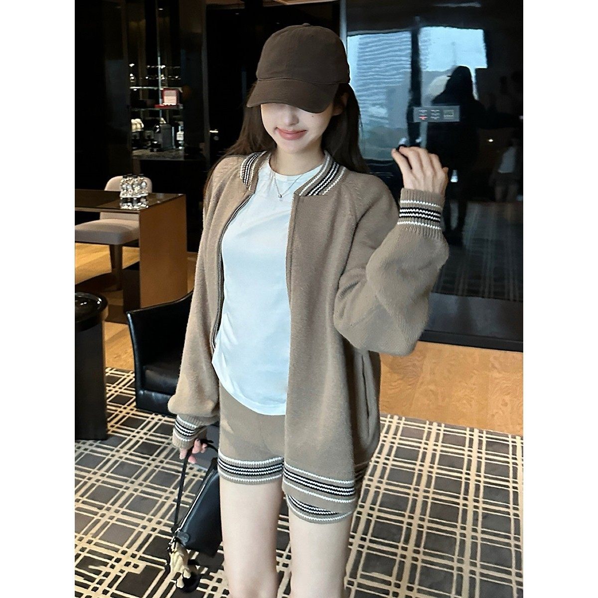 撞色拉链毛衣外套女秋季新款慵懒风针织弹力高腰休闲短裤时尚套装,女装/女士精品,时尚套装,淘宝优惠券,粉丝福利购,淘宝优惠卷