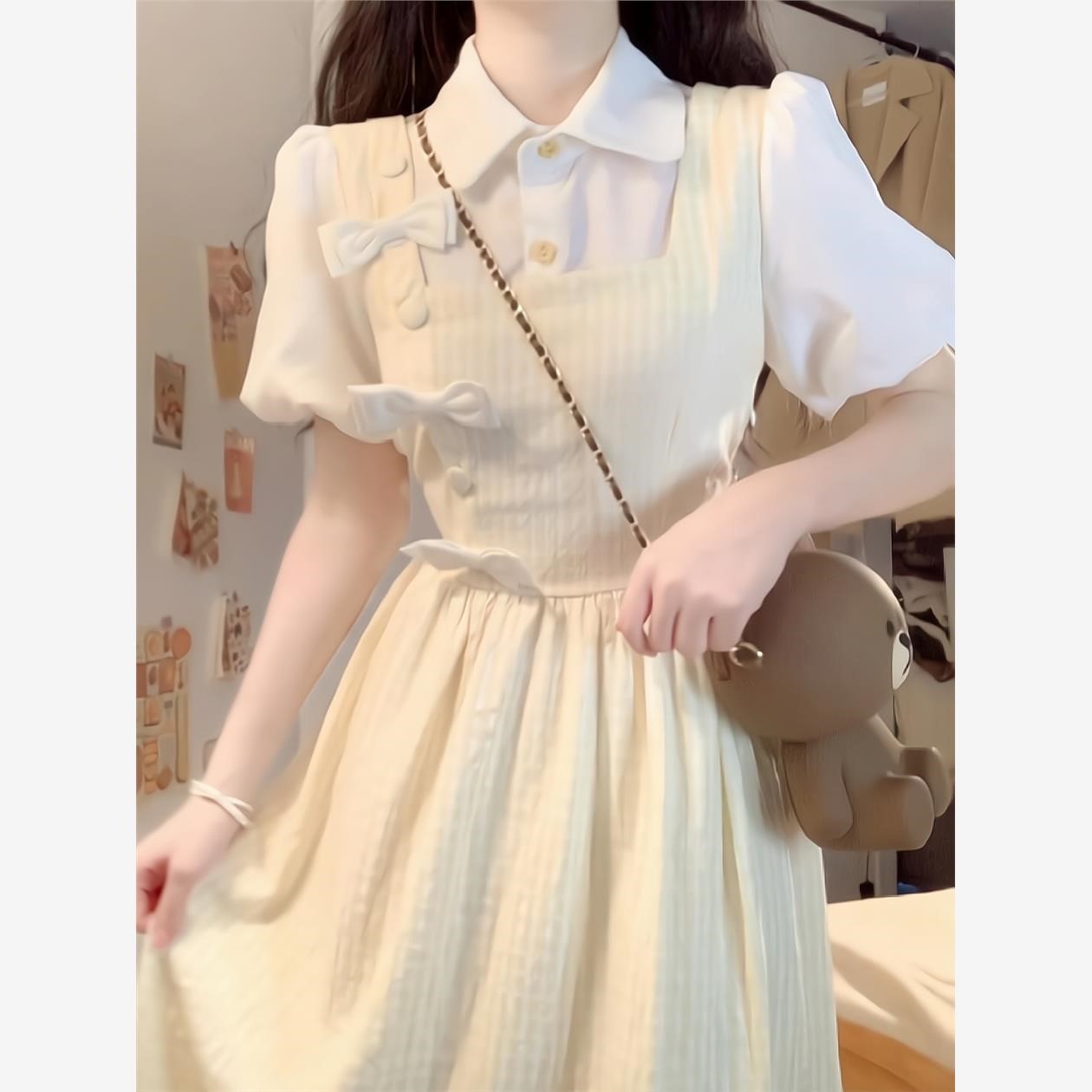 娃娃领奶甜风元气少女桔梗裙长裙