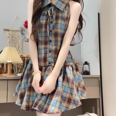 法式气质学院风套装格纹衬衫连衣