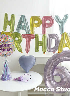 水晶果冻紫色40寸大号数字气球生日快乐字母气球桌飘拉旗生日帽