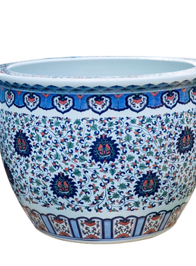 景德镇手绘缠枝莲乌龟缸落地摆件